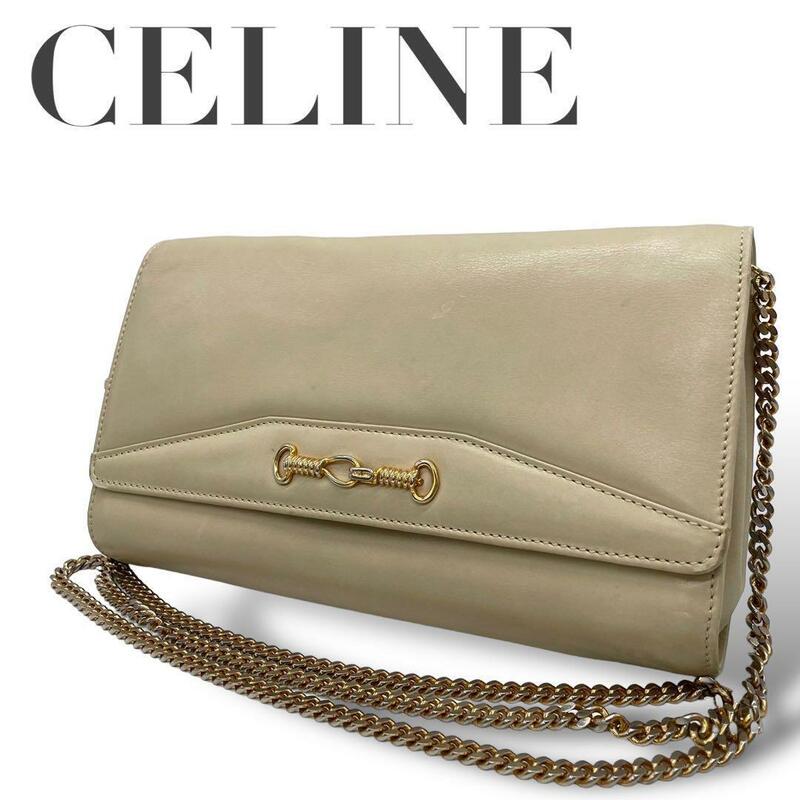 CELINE セリーヌ　s36 チェーン　ショルダーバッグ　ベージュ　レザー