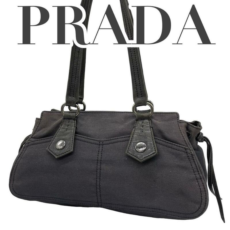 PRADA プラダ　C5 肩掛け　トートバッグ　ショルダーバッグ　黒　デニム