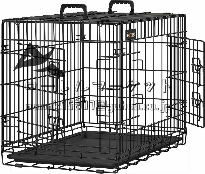 ペットケージ 77.5×48.5×55.5cm 室内外兼用 犬 トレー付き 折り畳み式 持ち手付き 移動便利