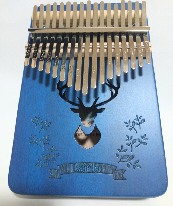 カリンバ　楽器　　17キー　親指ピアノ 　鹿　木製 ブルー