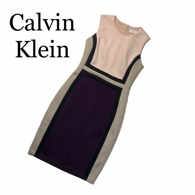 Calvin Klein カルバンクライン ワンピース ノースリーブ ワンピースドレス サイズ4 ひざ丈