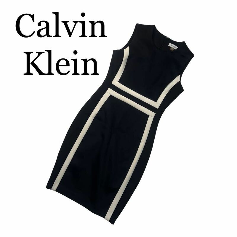 Calvin Klein カルバンクライン ワンピース ノースリーブ 黒 サイズ4 ひざ丈 ドレス 