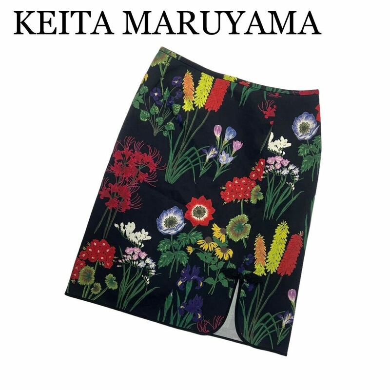 KEITA MARUYAMA ケイタマルヤマ タイトスカート 黒 花柄 サイズ2 ひざ丈 スカート