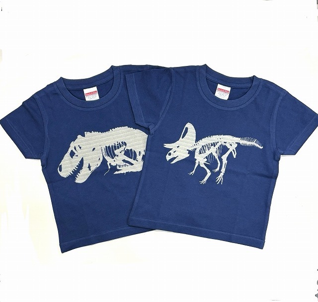 [江戸てん]半額以下 子供Tシャツ2枚セット 恐竜 抜染 綿100％　キッズ 100サイズ インディゴ