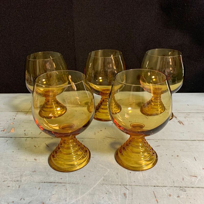 SOGA GLASS アンバー グラス タンブラー ５客セット ワイン ブランデー 昭和レトロ ワイングラス ガラス 食器 アンティーク (9516)