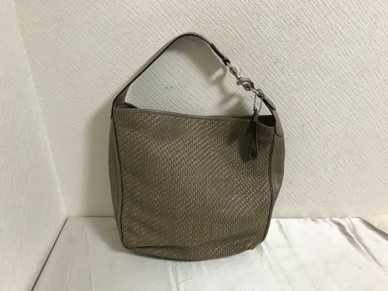 本物コーチCOACH編み込み本革レザーワンショルダーバッグハンドバックグレーメンズレディース