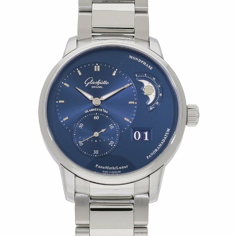 グラスヒュッテオリジナル パノマティック ルナ 1-90-02-46-32-71 ブルー メンズ 未使用 送料無料 腕時計