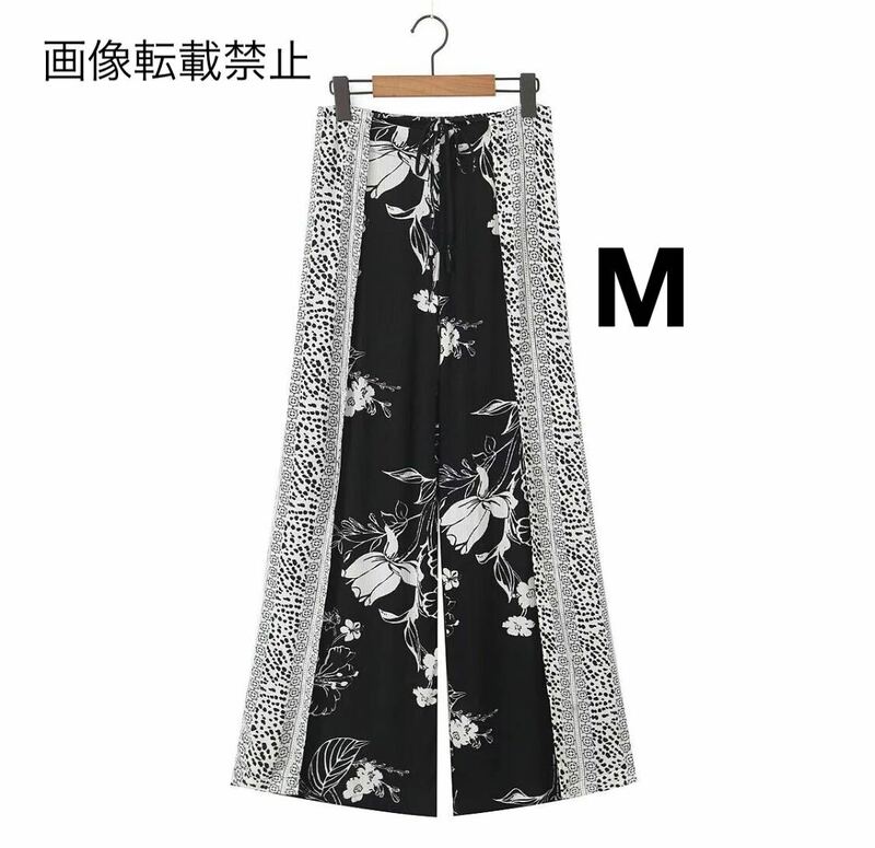 vintage ヴィンテージ レトロ フラワー 花柄 ワイドパンツ ボトムス Mサイズ レディース★ZARA 好きな方に★2024 S/S 春新作 新品未使用★