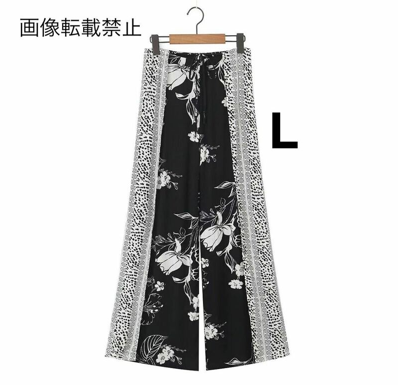 vintage ヴィンテージ レトロ フラワー 花柄 ワイドパンツ ボトムス Lサイズ レディース★ZARA 好きな方に★2024 S/S 春新作 新品未使用★