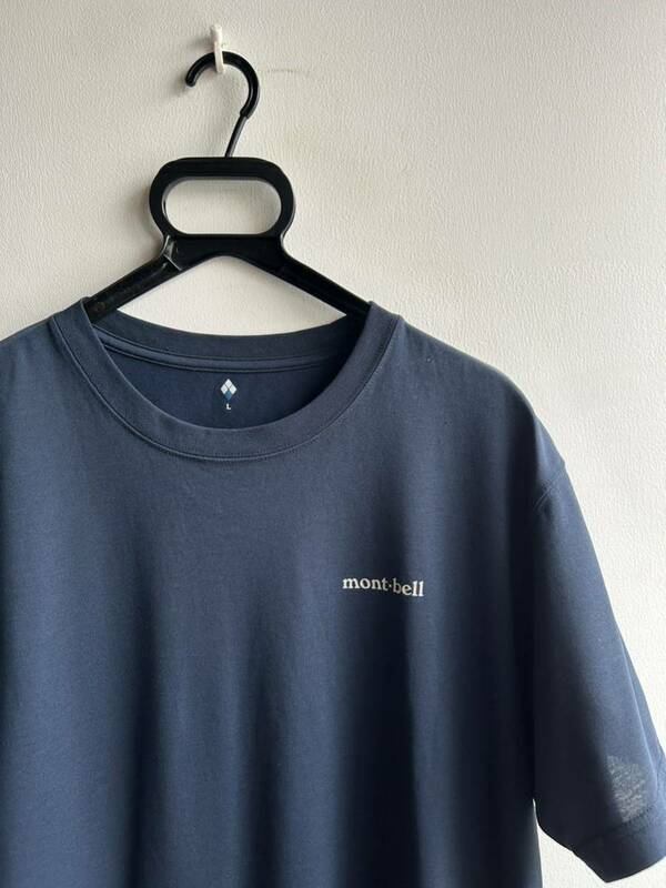 【美品】mont-bell カットソー 半袖 Tシャツ メンズ L ネイビー 紺 ロゴ ワンポイント モンベル