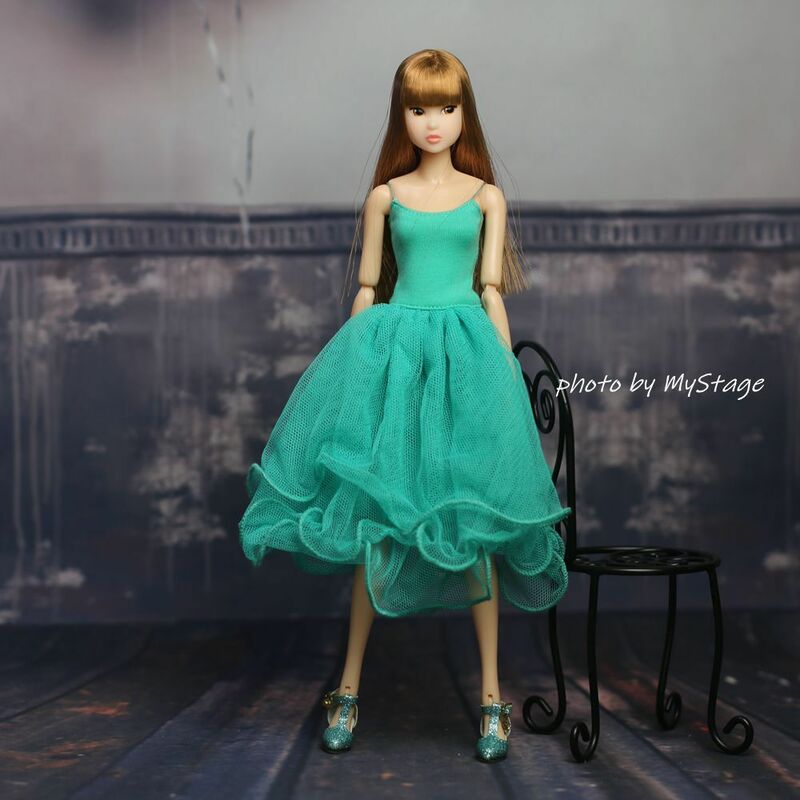 人形服msdr-24-098　ターコイズグリーン色ロングキャミワンピース　（momoko、ジェニー、SAJボディ、OBITSUボディ）