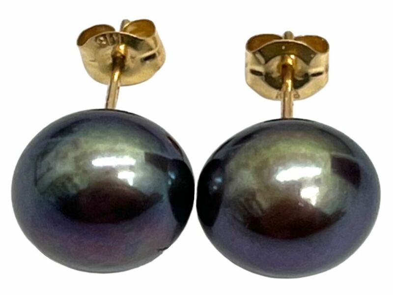 ブラックパール　ピアス K18 黒真珠 約9mm jewelry ジュエリー