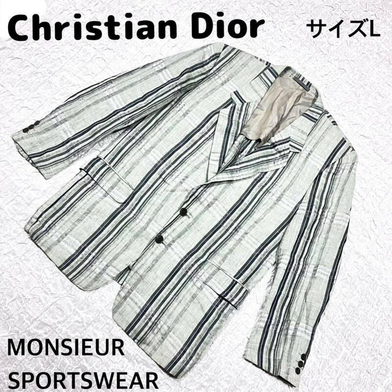 Christian Dior テーラードジャケット　麻100% 背抜き　グリーン