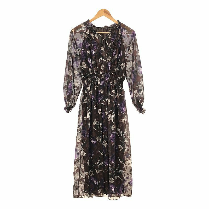 【美品】 Ameri VINTAGE / アメリヴィンテージ | CHIFFON JACQUARD DRESS ワンピース | F | ブラウン/パープル | レディース