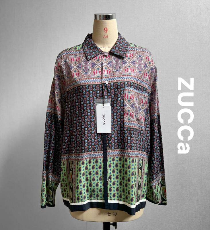 未使用タグ付き ZUCCa/ズッカ ペイズリープリント ブルゾン シャツ ジャケット 日本製長袖 
