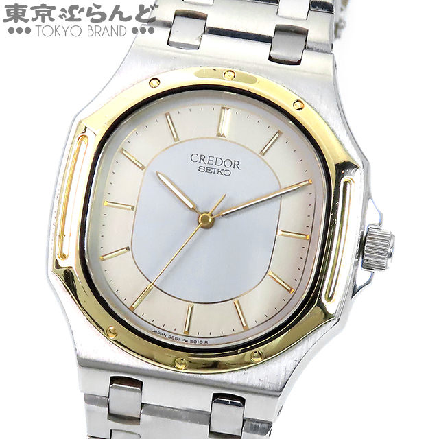 101702866 セイコー SEIKO クレドール GKZH026 9661-5000 グレー SS K14YG YGベゼル 腕時計 メンズ クォーツ式 電池交換済 仕上済