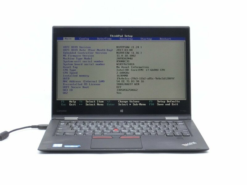 中古Lenovo X1 Yoga　1ST 第6世代COREI7　メモリ16GB　14型　　 BIOSまで表示 　ノートパソコン　詳細不明　ジャンク扱い