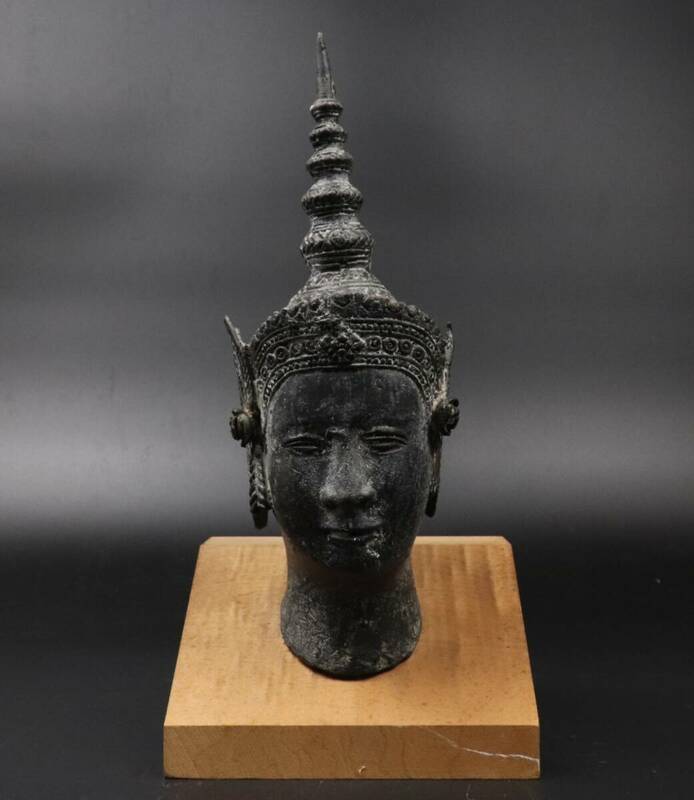 【T380】仏教美術 タイ スコータイ 銅仏 仏頭 仏像