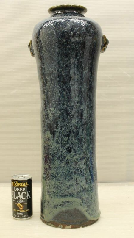 D221 海鼠釉 藍釉 花瓶 高さ51㎝ 清代？ 陶瓷 筒 花入れ 蔵出 古玩 珍蔵