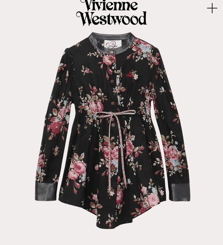 新品 Vivienne Westwood ヴィヴィアンウエストウッド ローズプリント ドローストリングシャツギャザーシャツ サイズ00 