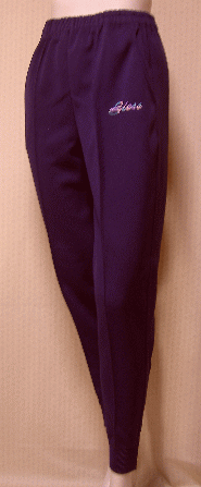 【日本生地＆生産、スポーツパンツ♪】レディス　両脇ポケット左ロゴ刺繍裾リブとジップのパンツ＜プラム（濃い紫）：Ｓ＞【2677】