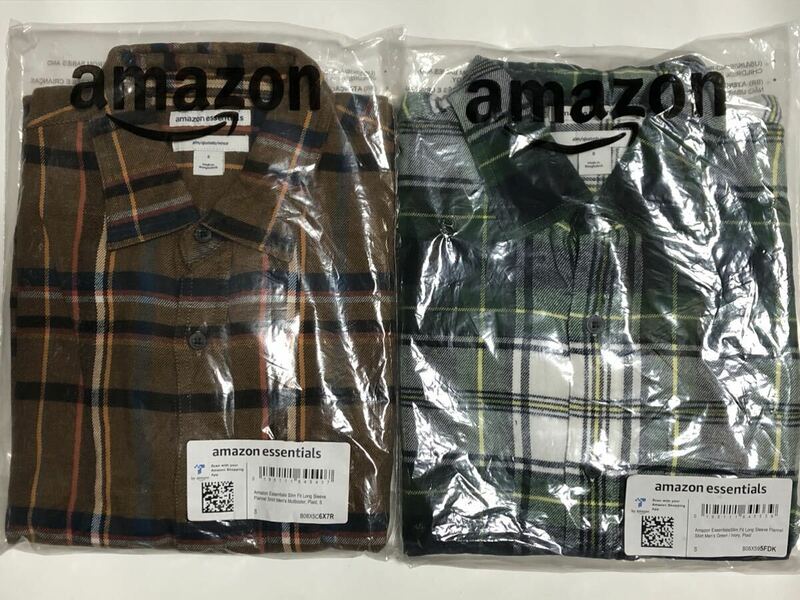 未開封 未使用 タグ付 amazon essentials 2着 フランネルシャツ チェックシャツ M 〜 L 相当 アマゾン プライベートブランド PB ネルシャツ