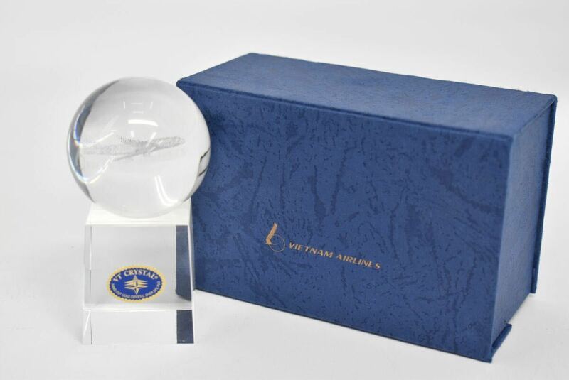 美品 VETNAM AIRLINES ベトナム空港 飛行機 置物 オブジェ インテリア クリスタルガラス コレクション