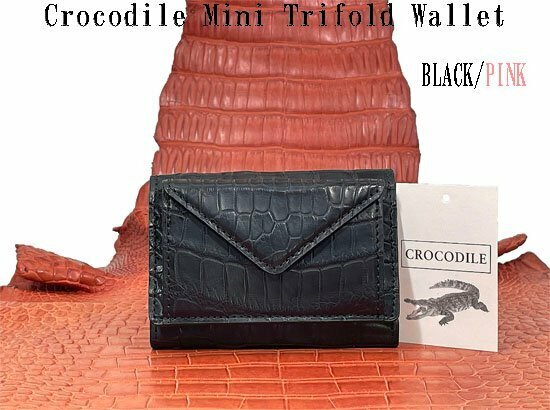 超特価 ～ クロコダイル ミニ 三つ 折財布 ブラック 実物画像 新品 色付着有 人気沸騰中の愛らしいデザインとコンパクトなサイズ感