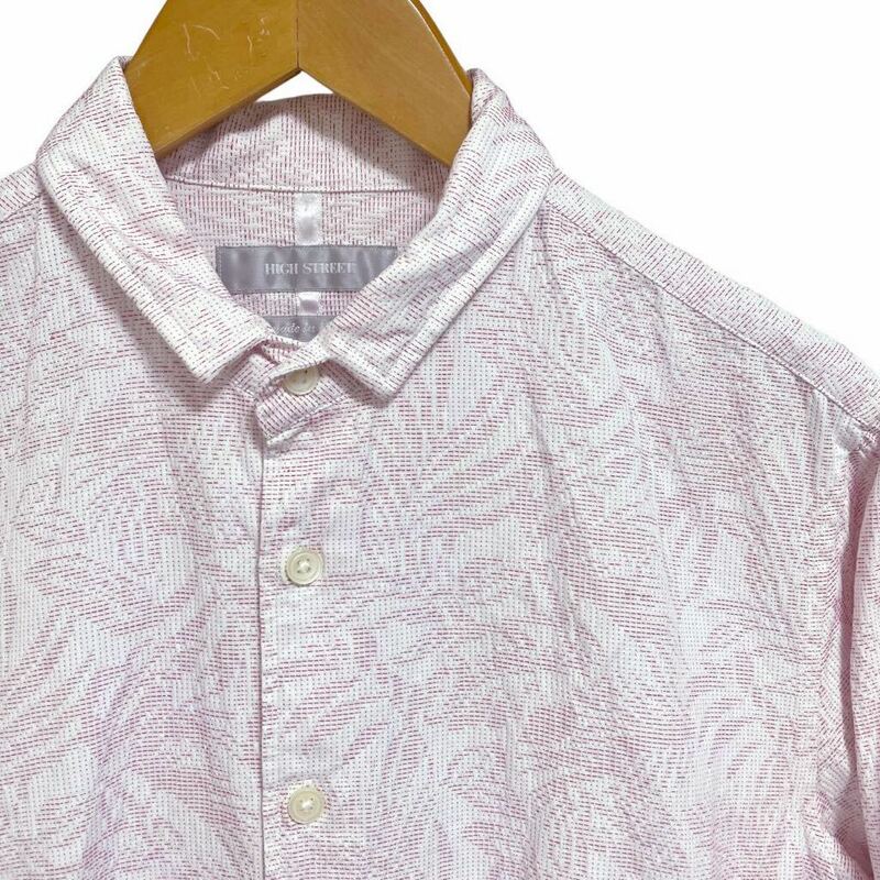 HIGH STREET ハイストリート コットンシャツ ボタニカル柄 五部袖 ピンク 日本製 サイズS
