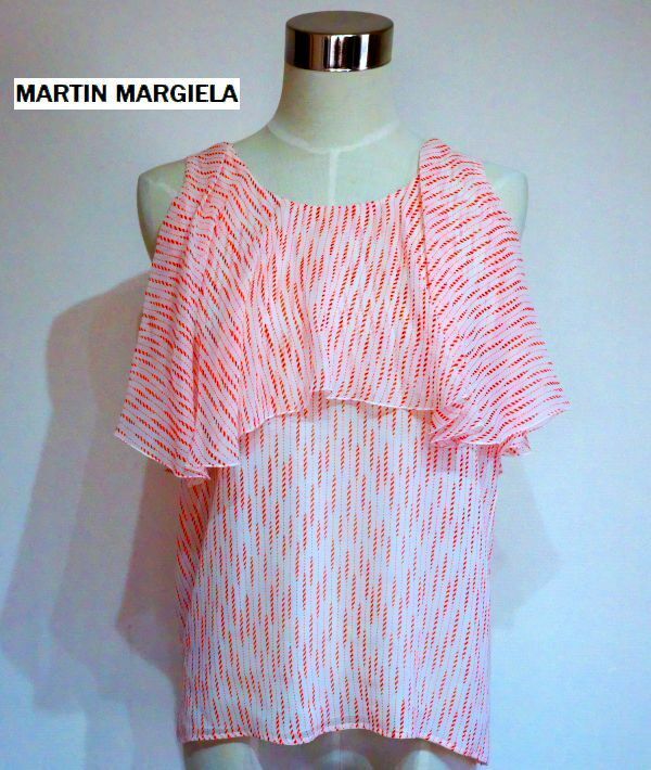 MARTIN MARGIELA マルタンマルジェラ　ビッグカラーノースリーブブラウス　36　カレンダータグ④　赤系　春夏　美品