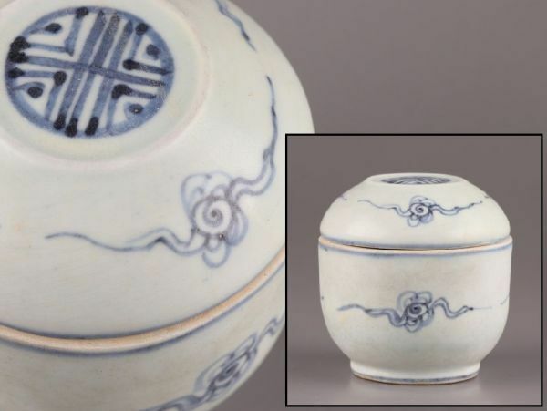 古美術 朝鮮古陶磁器 李朝 白磁 染付 分院 蓋物 時代物 極上品 初だし品 C5494