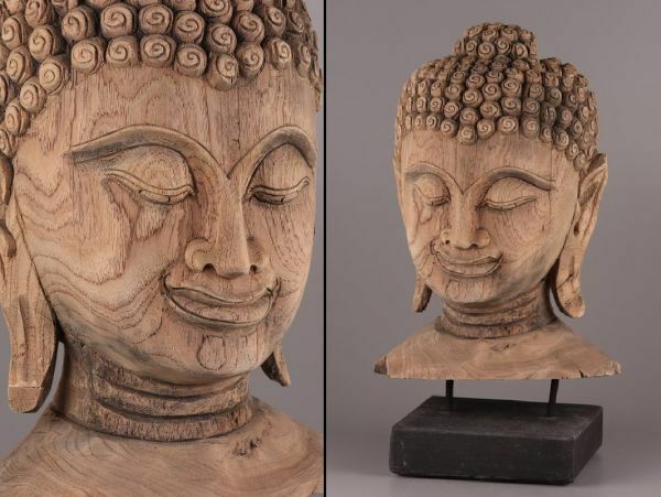 中国古玩 唐物 仏教美術 時代木彫 タイ 特大 仏頭 置物 時代物 極上品 初だし品 C5434
