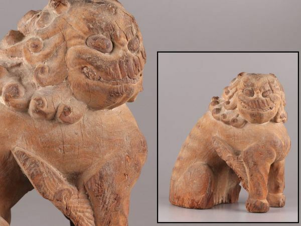 仏教美術 鎌倉時代 時代木彫 獅子 狛犬 置物 古作 時代物 極上品 初だし品 C5556
