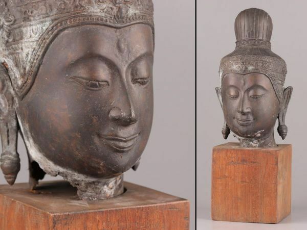 中国古玩 唐物 仏教美術 タイ 古銅造 仏頭 置物 時代物 極上品 初だし品 C5511