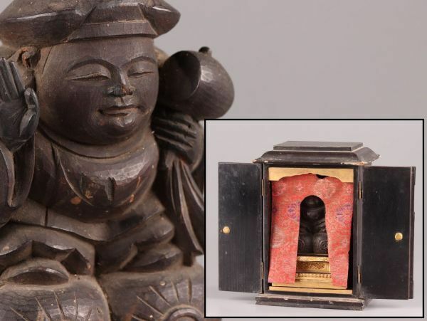 仏教美術 時代木彫 大黒天 置物 厨子 時代物 極上品 初だし品 C5619