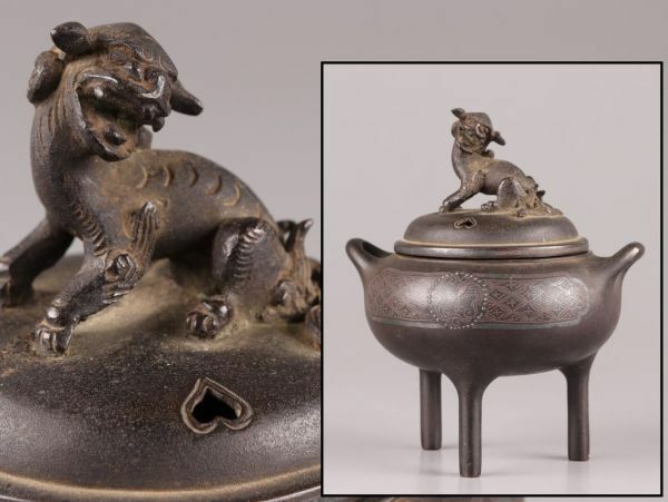 中国古玩 唐物 古銅造 銀象嵌 香炉 時代物 極上品 初だし品 C5602