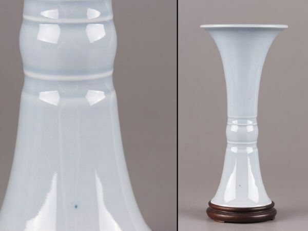 中国古玩 唐物 清代 天青釉 尊式花瓶 唐木台 古作 時代物 極上品 初だし品 C5802