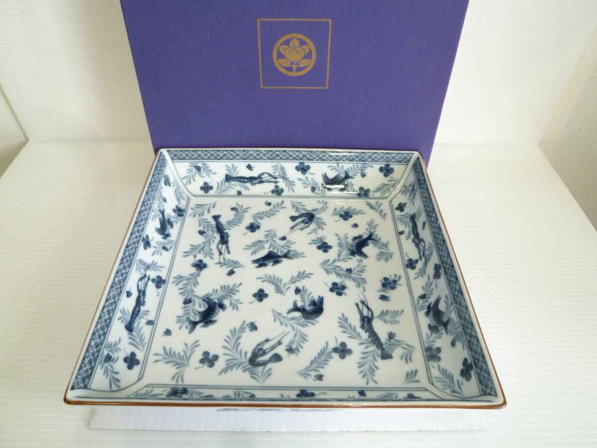 XXX◆橘吉/たち吉 遊漁 角盛鉢 サイズ:約26.5×26.5×5cm 和食器 角皿 盛皿◆