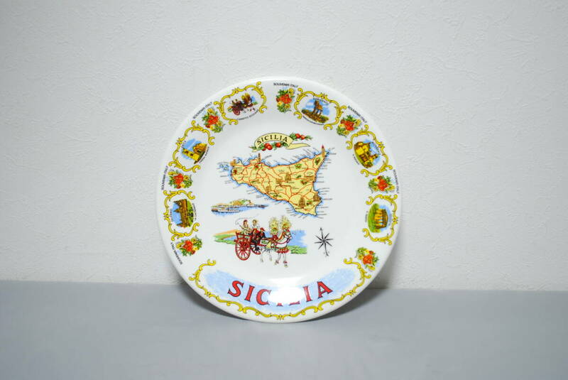 飾り皿　SICILIA シチリア イタリア　径：約24.5cm/検索 陶器 飾り物 オブジェ インテリア【04081】