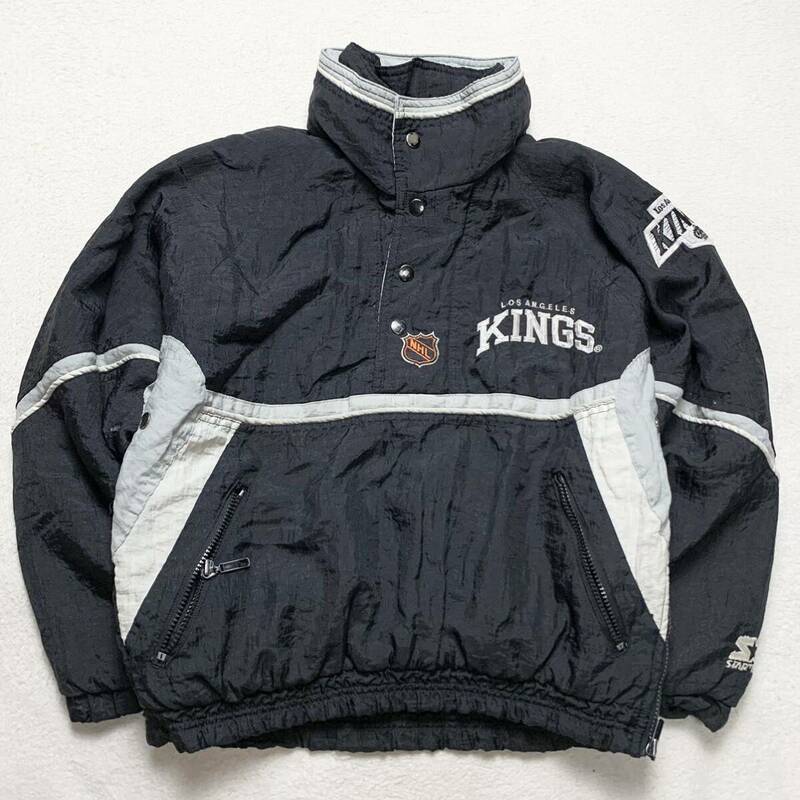 NHL 90s STARTER【漂う高級感】ロサンゼルス・キングス kings アノラックパーカー ナイロンジャケット ブルゾン ブラック M 当時物 1円