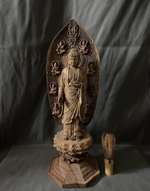 高45cm 仏教工芸品　総楠製　井波彫刻　極上彫　木彫仏像　薬師如来立像