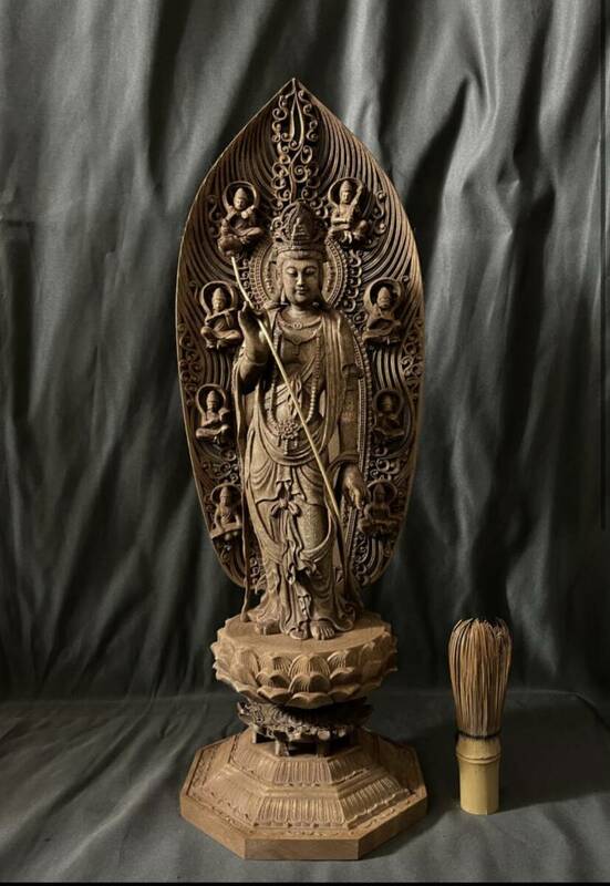 高45cm 仏教工芸品　総楠製　井波彫刻　極上彫　木彫仏像　月光如来立像