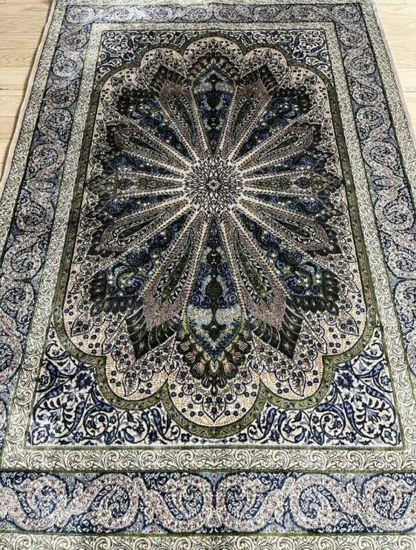 イラン産　高級ペルシャ絨毯　総シルク　手織り　最高峰225万ノット　101×152cm #15