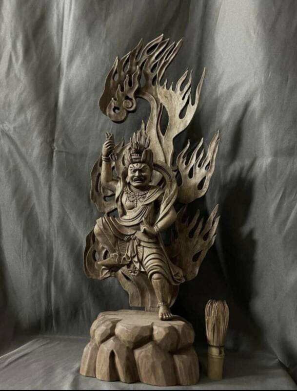 大型55cm 仏教工芸品　総楠製　井波彫刻　極上彫　木彫仏像　蔵王権限立像