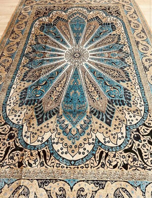 イラン産　高級ペルシャ絨毯　ネギン・マシュハド・ヘレル工房　総シルク　手織り　最高峰225万ノット　150×238cm #13