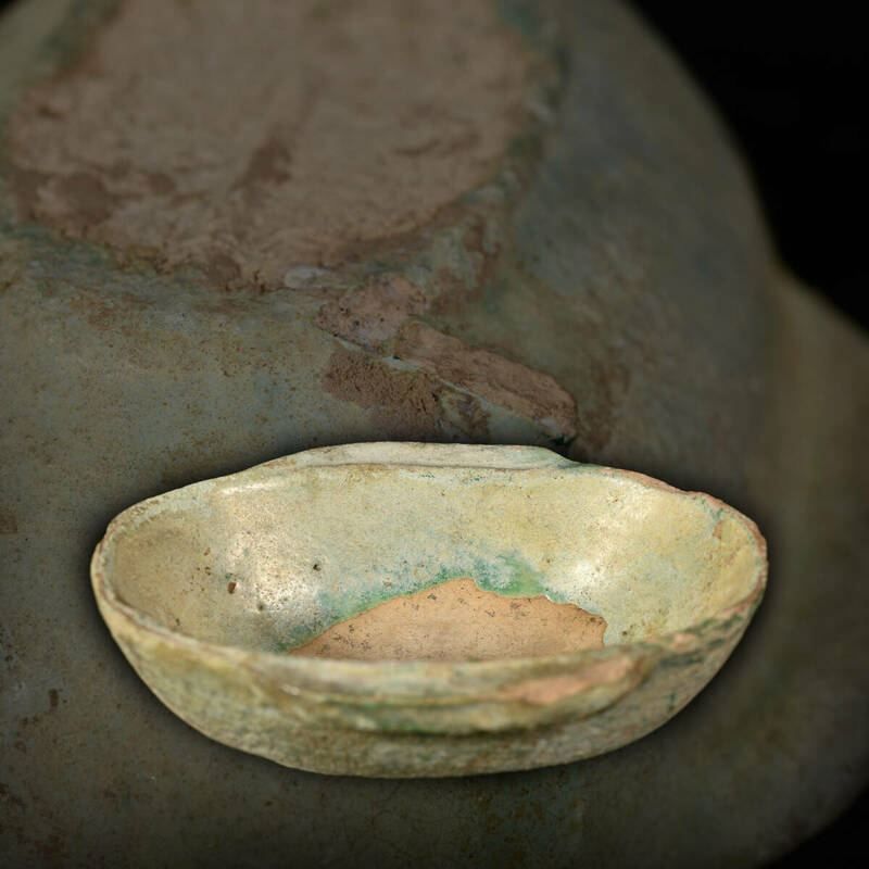 br10494 古美術 漢緑釉 茶碗 煎茶道具 陶器 中国 朝鮮 唐物 10.4x8.4cm 高3.1cm
