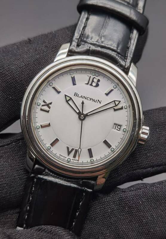 中古 ブランパン BLANCPAIN レマン ウルトラスリム 2101-1127-11 白 ホワイト文字盤 10周年記念 Cal.115 デイト SS メンズ 自動巻き 腕時計