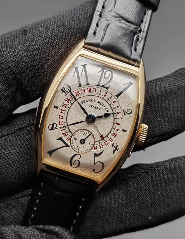 中古 フランクミュラー FRANCK MULLER トノーカーベックス 5850Q24 ポインターデイト K18 750 シルバー文字盤 メンズ 自動巻き 腕時計