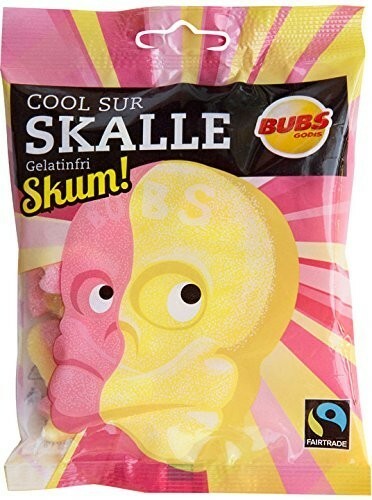 Bubs Godis Skalle スカッレ マシュマロ 骸骨 グミ サワー味 90ｇ×２袋セット グルテンフリー スゥエーデンのお菓子です