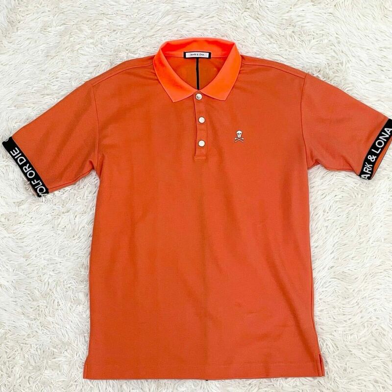 MARK&LONA 【美品】 半袖ポロシャツ 橙 46 M位 スカル ドクロ ゴルフウェア メンズ マークアンドロナ golf オレンジ